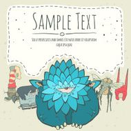 Cute doodle monster greeteng or invitation card with place for