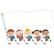 Children and flag of the Shinnyu study