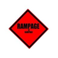 Rampage black stamp text on red background