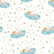 seamless background of the angel on a cloud in stars