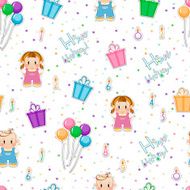 Seamless baby background Children&#039;s background of candles gifts balloons tinsel