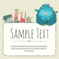 Cute doodle monster greeteng or invitation card with place for N3