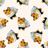 animal tiger worker cartoon seamless pattern N2