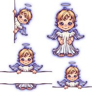 Vector set of cute angel with panel for text