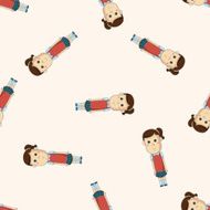 family girl character cartoon seamless pattern background N2