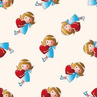 little kid with heart cartoon seamless pattern background N12