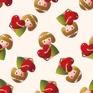 little kid with heart cartoon seamless pattern background N14