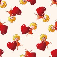 little kid with heart cartoon seamless pattern background N15