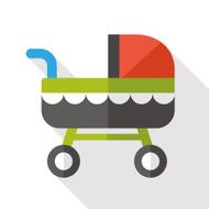 baby carriage flat icon with long shadow