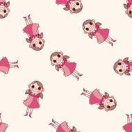 family girl character cartoon seamless pattern background N4