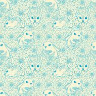 Vintage seamless pattern with bunnies and flowers