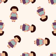 family girl character cartoon seamless pattern background N8