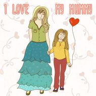 Vector background with mother and daughter Cartoon card