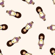 family girl character cartoon seamless pattern background N9