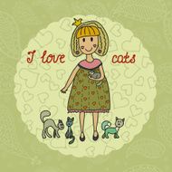 Cute small girl with her lovely cats I love cats