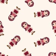 family girl character cartoon seamless pattern background N12