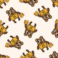 animal bear worker cartoon seamless pattern background N4