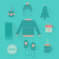 Vector set of holiday Christmas icons in flat style