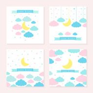 Childish background with moon clouds and stars N2