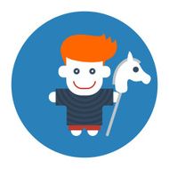 Flat style red-haired boy with toy horse