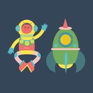 Cute alien with rocket illustration