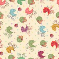 Color seamless children background of stars circles different strollers bear