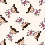 family girl character cartoon seamless pattern background N13
