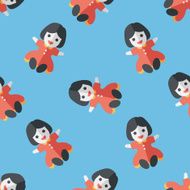 girl doll toy flat icon eps 10 seamless pattern background N3