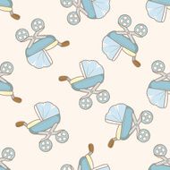 Baby carriages cartoon seamless pattern background N16