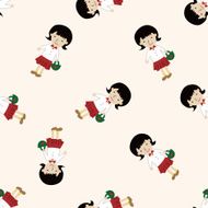 family girl character cartoon seamless pattern background N14