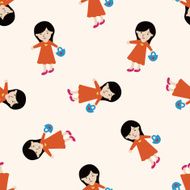 family girl character cartoon seamless pattern background N15