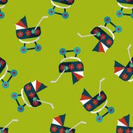 Pram flat icon eps10 seamless pattern background N5