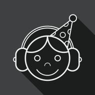 Birthday party boy flat icon with long shadow line N2