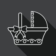 baby cradle bed flat icon with long shadow line