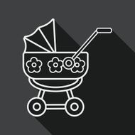 Pram flat icon with long shadow line N3