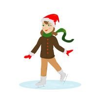 Young ice skater girl Funny cartoon and vector character