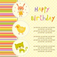 Colorful Baby Happy birthday background with cat bunny and chicken N2