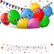 balloons and confetti happy birthday banner