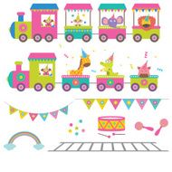 Animals riding birthday train vector