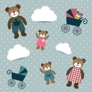Kids retro wallpaper design Cute bear family