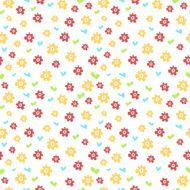 Seamless pattern with colored flowers and hearts Simple style Vector