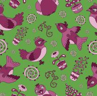 Seamless background with cartoon flowers and birds