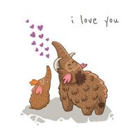 Cute cartoon card with mammoth Vector illustration N2