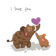 Cute cartoon card with mammoth Vector illustration N3