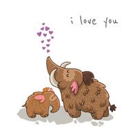 Cute cartoon card with mammoth Vector illustration N6