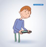 Boy with tablet cartoon action set
