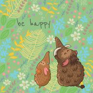 Cartoon vector floral card with mammoth N6