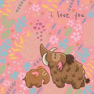 Cartoon vector floral card with mammoth N7