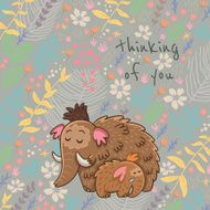 Cartoon vector floral card with mammoth N8