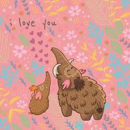 Cartoon vector floral card with mammoth N9